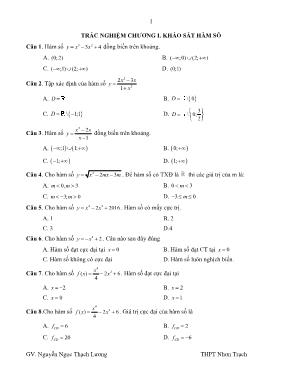 Bài tập trắc nghiệm chương I: Khảo sát hàm số