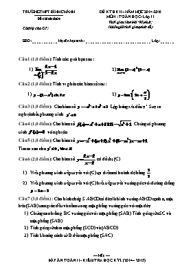 Đề kt học kì II môn: Toán học - Lớp 11