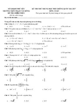 Đề thi thử THPT QG môn: Toán - Trường THPT Phạm Văn Đồng