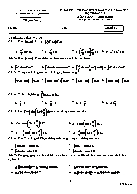 Kiểm tra 1 tiết nguyên hàm tích phânmôn Toán – 12 (ban cơ bản)