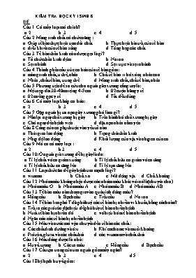 40 câu hỏi trắc nghiệm Sinh học lớp 8