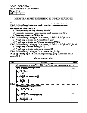Đề kiểm tra 45p chương 3 Hình học 12 - Trường THPT Phan Văn Đạt