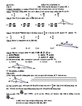 Đề kiểm tra chương 3 Hình học lớp 8