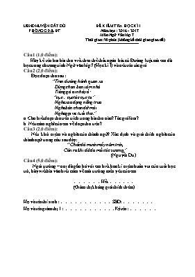 Đề kiểm tra học kì I Ngữ văn lớp 7 - Năm học 2016-2017 - Phòng GD & ĐT Đất Đỏ