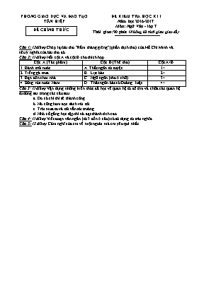 Đề kiểm tra học kì I Ngữ văn lớp 7 - Năm học 2016-2017 - Phòng GD & ĐT Tân Hiệp