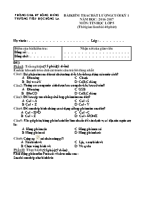 Đề kiểm tra học kì I Tin học lớp 5 - Đề số 2 - Năm học 2016-2017 - Trường Tiểu học Đông La