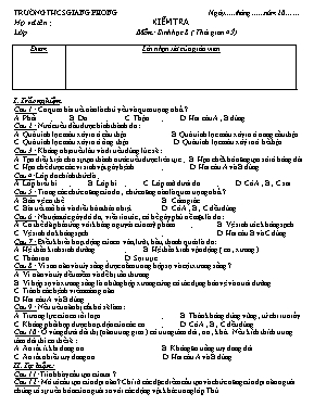 Đề kiểm tra một tiết Sinh học lớp 8 (Có đáp án) - Trường THCS Giang Phong