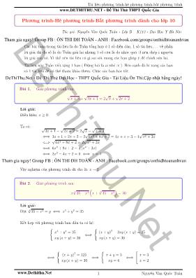 Đề thi thử THPT quốc gia môn Toán - Phương trình, hệ phương trình, bất phương trình - Nguyễn Văn Quốc Tuấn