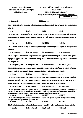 Đề thi thử THPT quốc gia Vật lí năm 2017 - Mã đề 061 - Trường THPT Lê Văn Thịnh