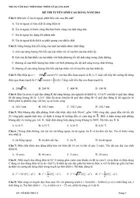 Đề thi tuyển sinh Cao đẳng môn Vật lí năm 2014 - Võ Đào Thi Ca