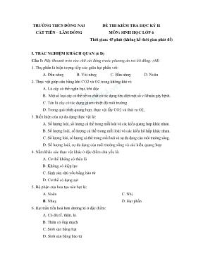 Một số đề kiểm tra học kì II Sinh học lớp 6