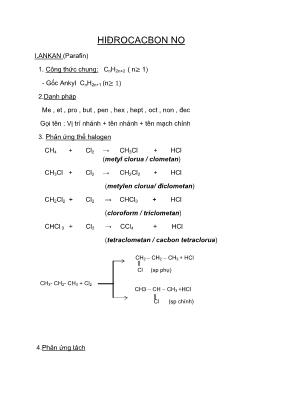 Chuyên đề Hiđrocacbon no và không no Hóa học 