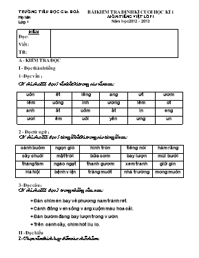 Đề kiểm tra định kì học kì I Tiếng việt lớp 1 - Năm học 2012-2013 - Trường Tiểu học Gia Hòa