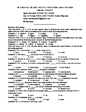 Đề và đáp án kiểm tra học kì I Tiếng anh lớp 9 - Năm học 2016-2017 - Huỳnh Thị Phụng
