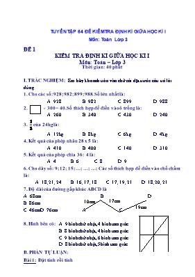 64 Đề ôn tập kiểm tra giữa học kì I môn Toán 