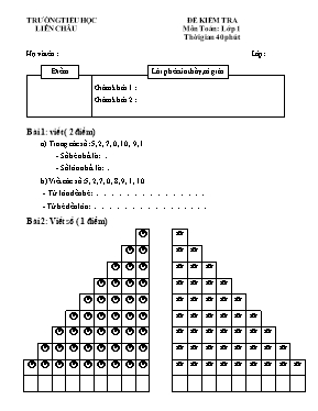 Đề kiểm tra định kì Toán, Tiếng việt lớp 1 - Trường Tiểu học Liên Châu