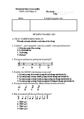 Đề kiểm tra học kì I Âm nhạc lớp 8 - Trường T
