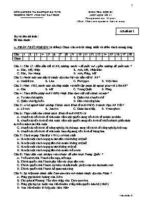 Đề kiểm tra học kì I Lịch sử lớp 11 - Mã đề 2 - Trường THPT Nguyễn Văn Trỗi