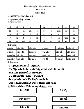 Đề kiểm tra học kì I Tiếng việt lớp 1 - Năm học 2016-2017