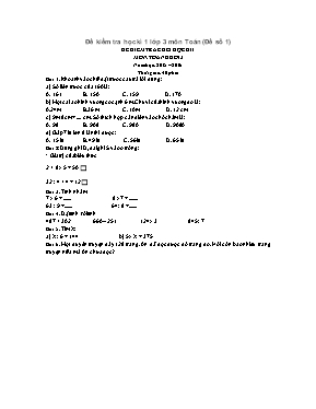 Đề kiểm tra học kì I Toán lớp 3 - Năm học 2015-2016