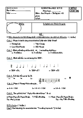 Đề kiểm tra học kì II Âm nhạc lớp 6 - Năm học