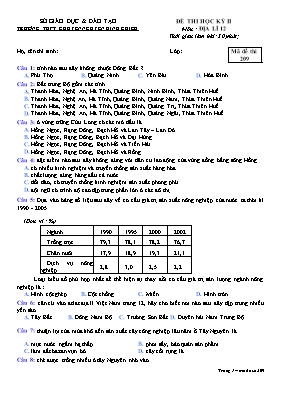Đề kiểm tra học kì II Địa lí lớp 12 - Mã đề 209 - Trường THPT chuyên Nguyễn Đình Chiểu