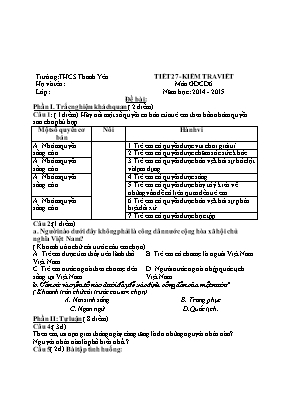 Đề kiểm tra học kì II Giáo dục công dân lớp 6 - Năm học 2014-2015 - Trường THCS Thanh Yên