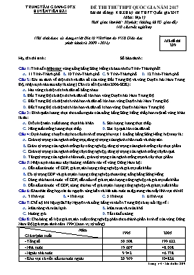 Đề thi thử THPT quốc gia Địa lí lớp 12 năm 2017 - Mã đề 209 - Trường THPT huyện Tiền Hải