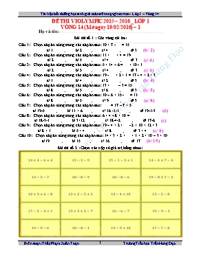 Đề thi Violympic môn Toán lớp 1 vòng 14 - Năm học 2015-2016 - Phạm Xuân Toạn