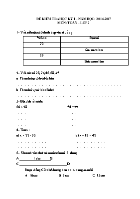 Đề và đáp án kiểm tra cuối học kì I môn Toán lớp 2 - Năm học 2016-2017