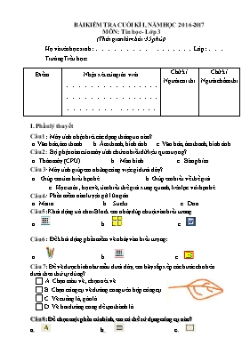 Đề và đáp án kiểm tra cuối học kì I Tin học lớp 3 - Năm học 2016-2017