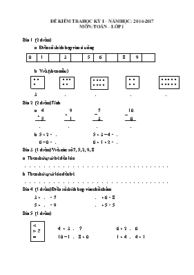 Đề và đáp án kiểm tra học kì I Toán lớp 1 - Năm học 2016-2017