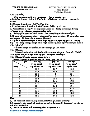 Đề và đáp án thi giao lưu học sinh giỏi Địa lí lớp 8 - Năm học 2007-2008 - Trường THCS Quảng Lâm