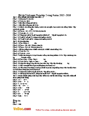 Đề và đáp án thi Violympic môn Toán lớp 2 vòng 9 - Năm học 2015-2016