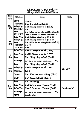 Kế hoạch bài học tuần 6 lớp 4 - Năm học 2016-2017 - Lê Văn Hoà