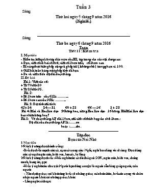 Kế hoạch dạy học tuần 3 lớp 2 - Năm học 2016-