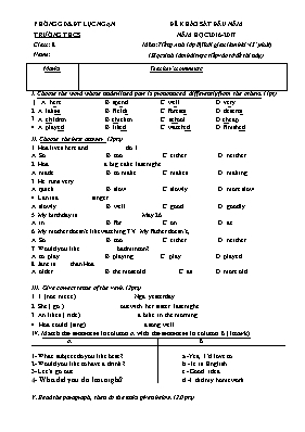 Đề khảo sát chất lượng đầu năm Tiếng anh lớp 8 - Năm học 2016-2017 - Phòng GD & ĐT Lục Ngạn