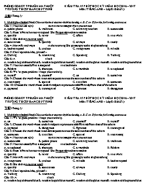 Đề kiểm tra 15p học kì I Tiếng anh lớp 8 - Năm học 2016-2017 - Trường THCS Phan Chu Trinh