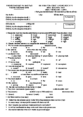 Đề kiểm tra chất lượng học kì I Tiếng anh lớp 8 - Năm học 2016-2017 - Phòng GD & ĐT Ninh Bình