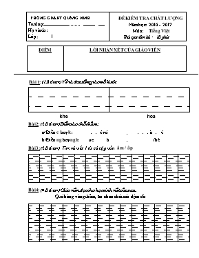 Đề kiểm tra chất lượng Tiếng việt lớp 1 - Năm học 2016-2017 - Phòng GD & ĐT Quảng Ninh