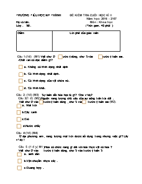 Đề kiểm tra cuối học kì II Khoa học lớp 5 - Năm học 2016-2017 - Trường Tiểu học Mỹ Thành