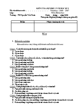 Đề kiểm tra định kì cuối học kì I lớp 5 - Năm học 2016-2017 - Trường Tiểu học Nguyễn Viết Xuân