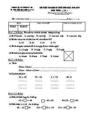 Đề kiểm tra định kì cuối học kì I Toán lớp 1 - Năm học 2016-2017 - Trường Tiểu học Phú Lương