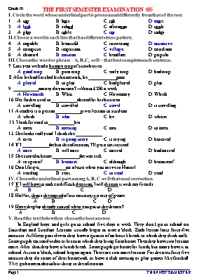 Đề kiểm tra học kì I Tiếng anh lớp 10 - Đề số 5