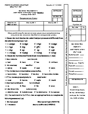 Đề kiểm tra học kì I Tiếng anh lớp 9 (Hệ 7 năm) - Đề số 2 - Năm học 2016-2017 - Phòng GD & ĐT Tây Hồ