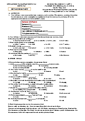 Đề kiểm tra học kì I Tiếng anh lớp 9 - Năm học 2015-2016 - Sở GD & ĐT Đồng Nai