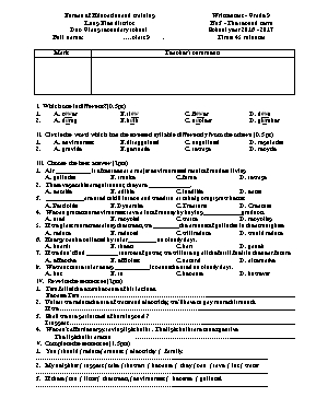 Đề kiểm tra học kì II Tiếng anh lớp 9 - Năm học 2016-2017 - Trường THCS Đức Giang