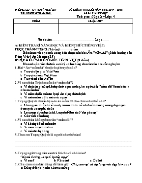 Đề kiểm tra học kì II Tiếng việt lớp 4 - Năm học 2014-2015 - Trường Tiểu học Trần Phú