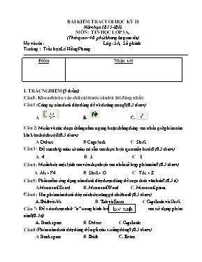 Đề kiểm tra học kì II Tin học lớp 3 - Năm học 2015-2016 - Trường Tiểu học Lê Hồng Phong