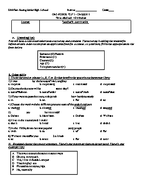Đề kiểm tra một tiết số 1 Tiếng anh lớp 9 - Trường THCS Đinh Tiên Hoàng